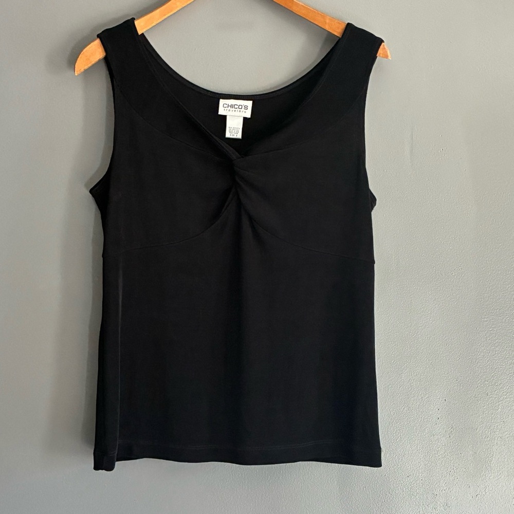 Chico's  Travelers Stretchy Black Twist-Front Sleeveless  Tank Top Size Large